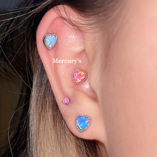 Mercurys 爱心澳宝粗针耳骨钉欧泊拧螺丝钛钢耳钉0.8mm细针耳蜗钉