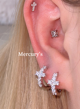 Mercurys存在感hin强的十字架耳扣s925银耳钉耳圈日常叠戴绝了！