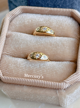 Mercurys 金色小太阳耳圈~通体s925银基础款百搭耳环闪钻复古耳饰