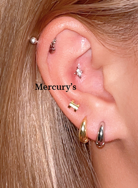 Mercurys水滴纯银耳扣光面通体s925银耳圈小耳垂耳环金色银色耳钉