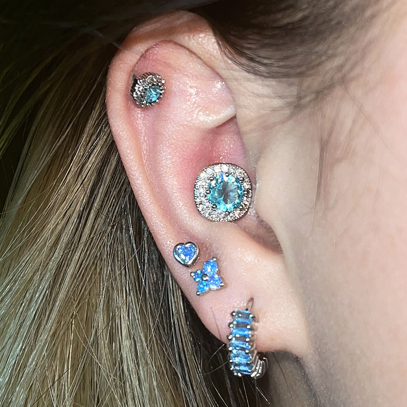 耳骨耳蜗钉s925甜美辣妹蓝色耳钉