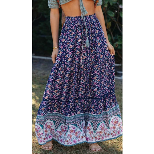 复古高腰碎花花边半身裙