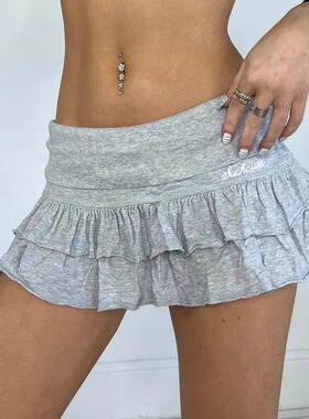 Low-rise letter embroidery ruffled skirt刺绣低腰荷叶边半身裙