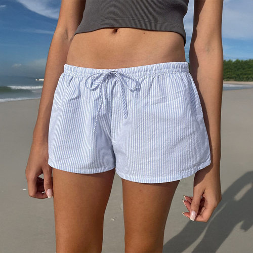 宽松休闲条纹绑带短裤
