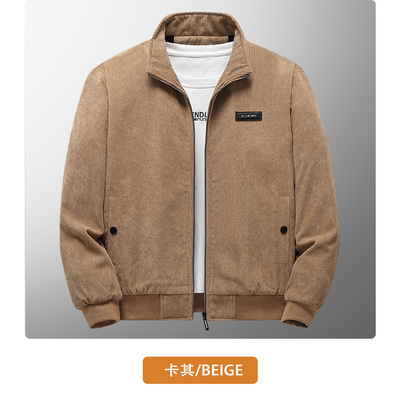 竖条纹保暖加绒立领男夹克