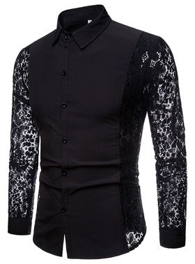 Arm Full Lace Men's Long Sleeve Shirt手臂全蕾丝男式长袖衬衫