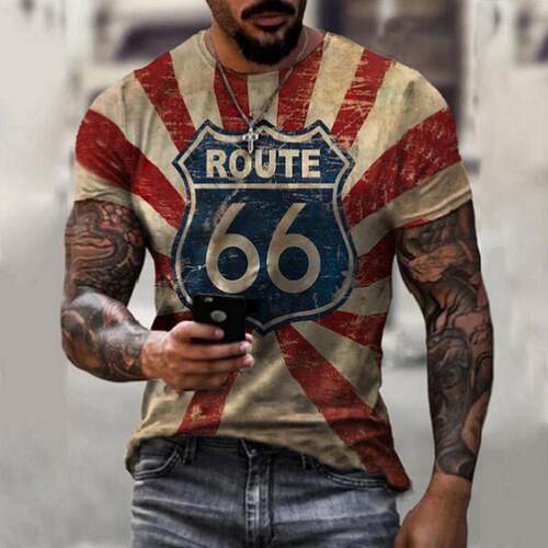 美国66号公路字母印花男士T恤