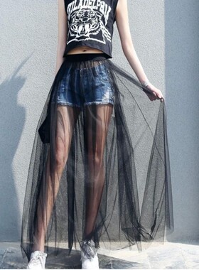 Black see-through single gauze dress  黑色透视叠穿单层网纱裙