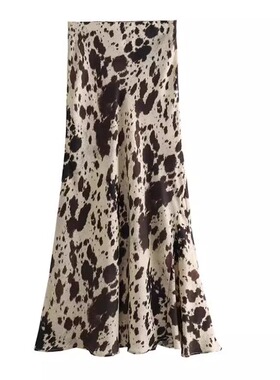 Printed silk satin texture fishtail skirt 印花丝缎质感鱼尾裙