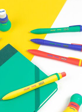 西班牙milan新款圆珠笔按压式小学生专用蓝色墨水1mm原子笔糖果色