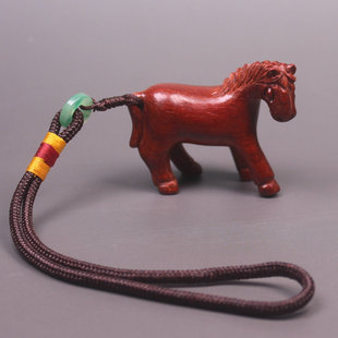 小叶紫檀木雕马挂件项链钥匙扣马到成功红木马吊坠动物生肖手把件