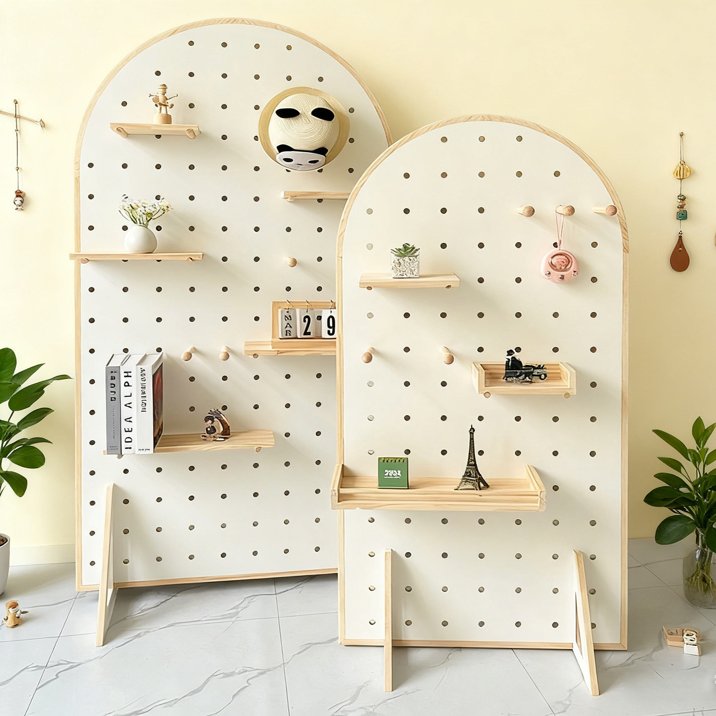 立式洞洞板可移动实木屏风落地置物架创意幼儿园陈列展示架子定制