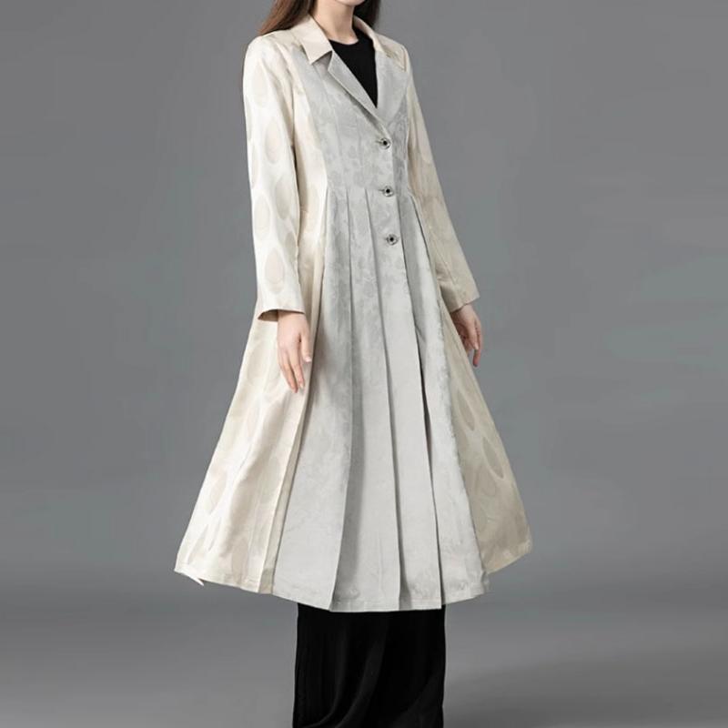 100%真丝提花灰色西装领风衣