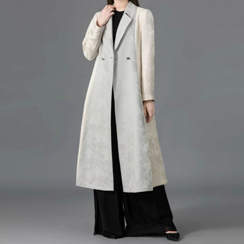 38姆米真丝提花西装领长袖双排扣宽松舒适侧插口袋桑蚕丝外套