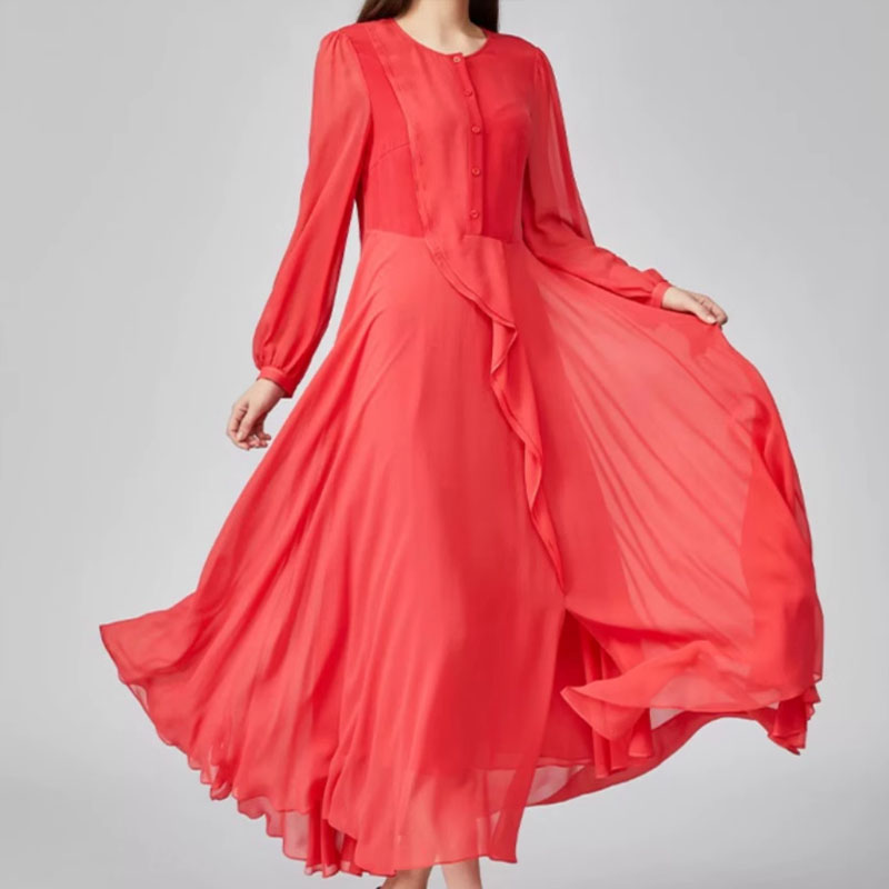 100%真丝撞料拼接连衣裙