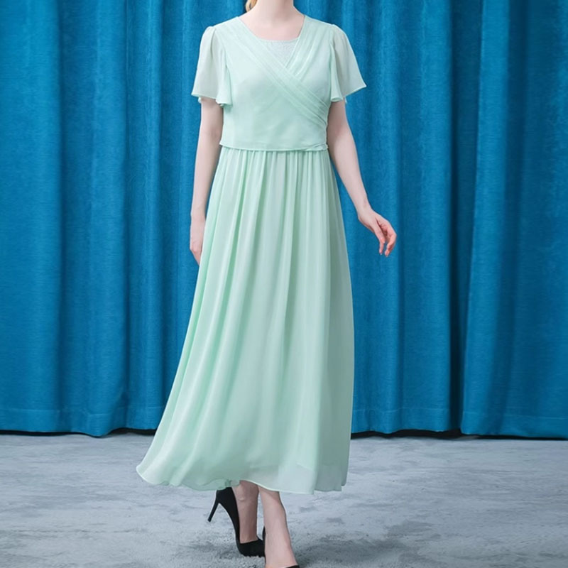 轻薄柔顺真丝文静淑女大摆裙