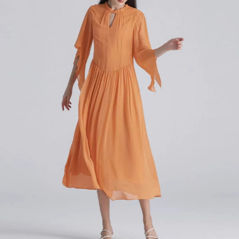 双层乔其桑蚕丝大摆连衣裙