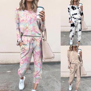 2022 Autumn and winter tie-dye print casual loungewear set