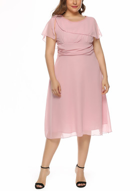 Short Sleeve Crew Neck  Plus Size A-Line Skirt 短袖大码A字裙