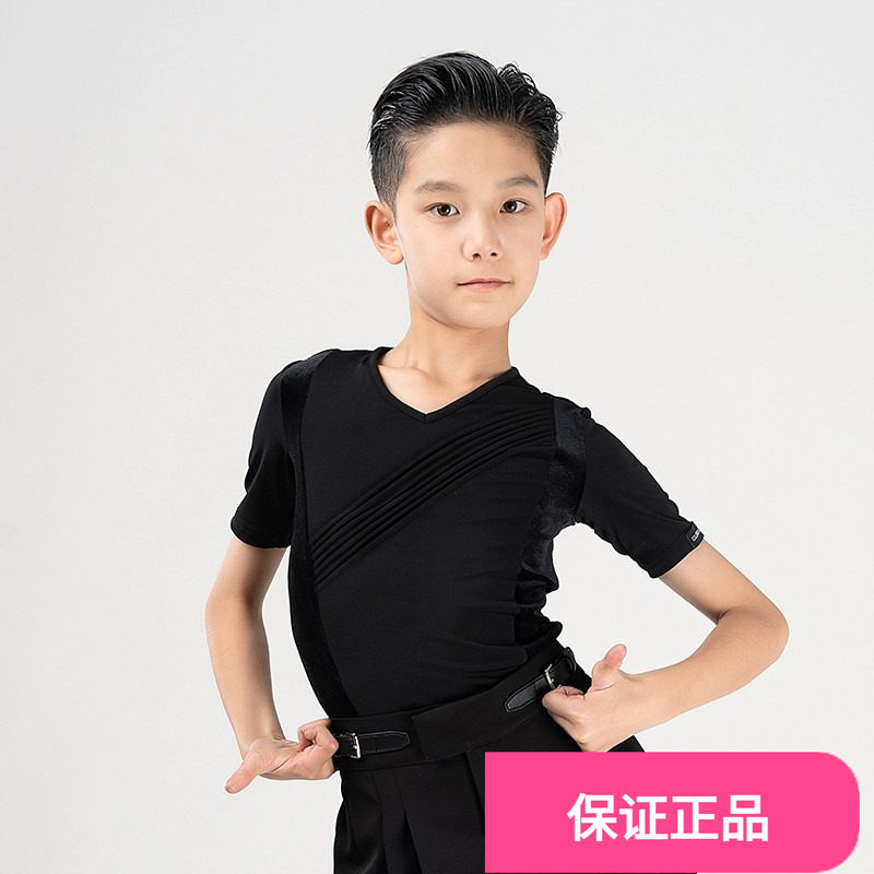 歌瑞亚少儿拉丁舞服新款V领恰恰男童拉丁舞练功服上衣演出练习服