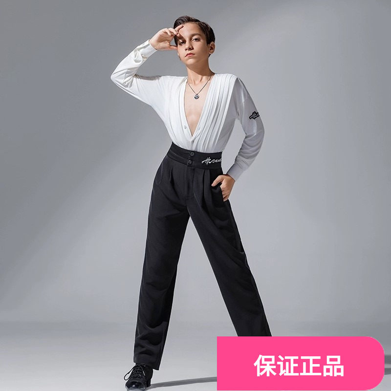 皇朝拉丁舞上衣深v领男童新款练功服宽松演出服白色HN5065+HN8041