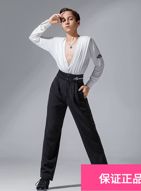 皇朝拉丁舞上衣深v领男童新款练功服宽松演出服白色HN5065+HN8041