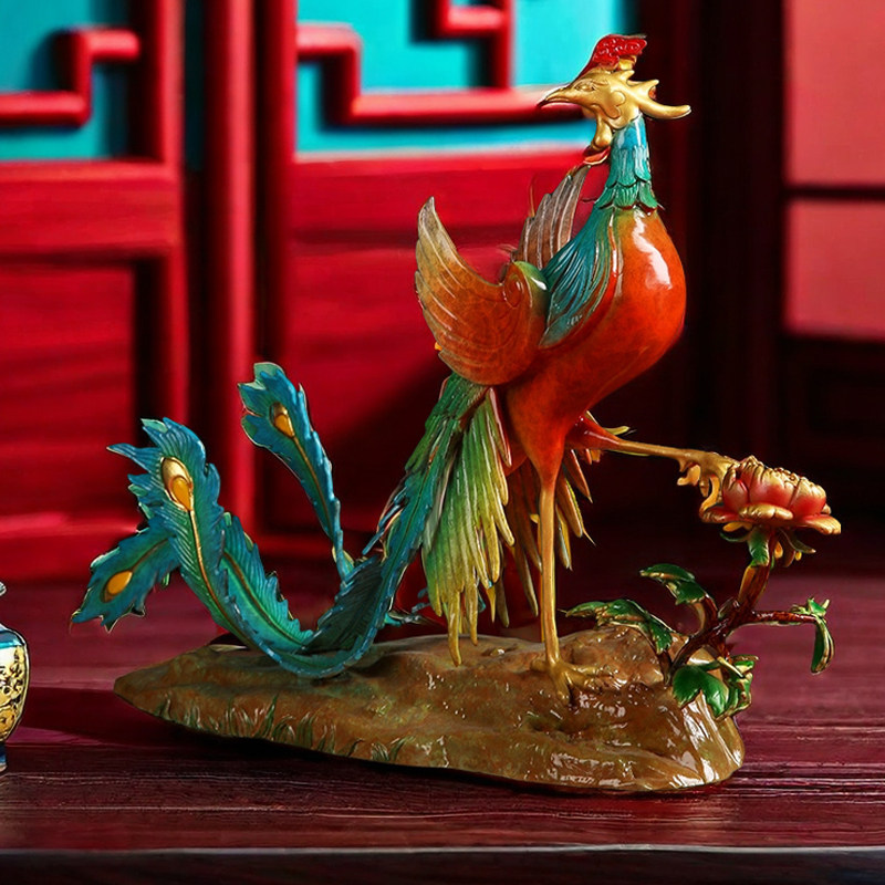 新中式黄铜凤凰摆件鸣凤朝阳客厅玄关开业祝寿乔迁礼品办公装饰
