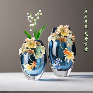 年年有鱼琉璃花瓶摆件客厅酒柜玄关装 饰品可插花高档花器花开富贵