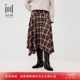 半身裙2025冬季 高腰复古格纹不规则裙摆时尚 新款 水云间女装