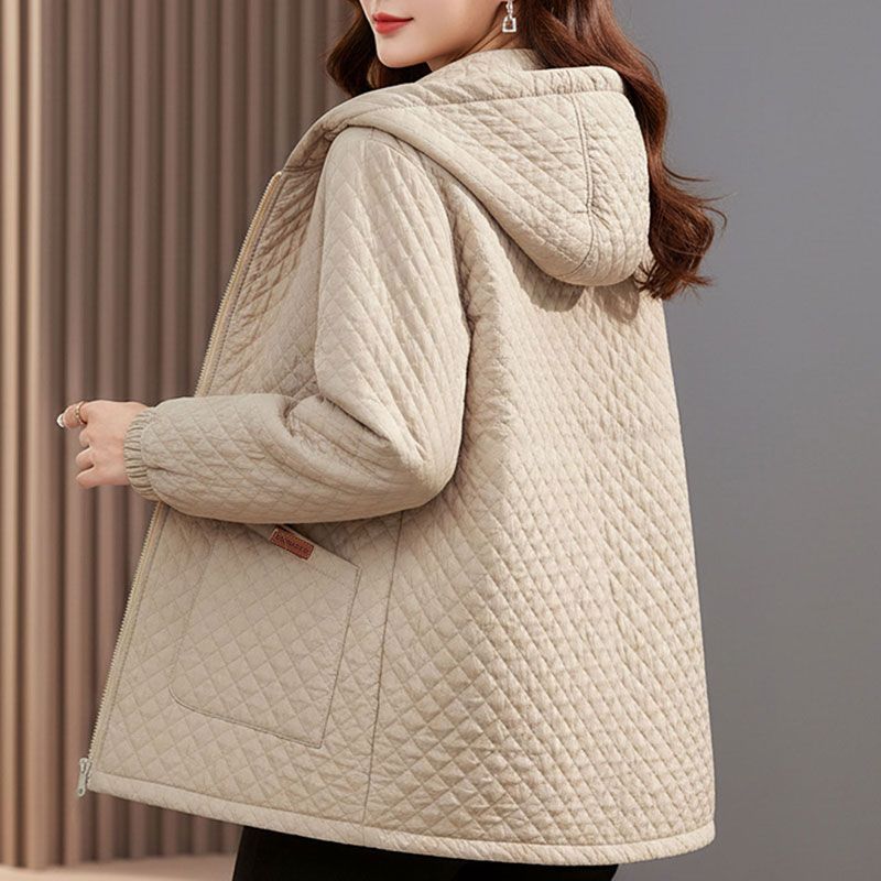 中长款棉服女2025秋冬中年妈妈款菱格休闲百搭轻薄棉衣棉袄外套女