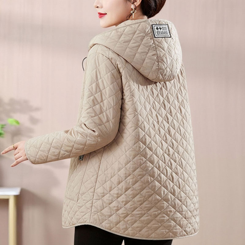 【90-220斤】大码轻薄棉服女中年妈妈款休闲纽扣连帽菱格款棉衣女