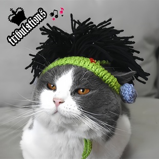 猫咪搞笑帽子无毛猫斯芬克斯头套狗狗德文朋克雷鬼摇滚风装饰变装