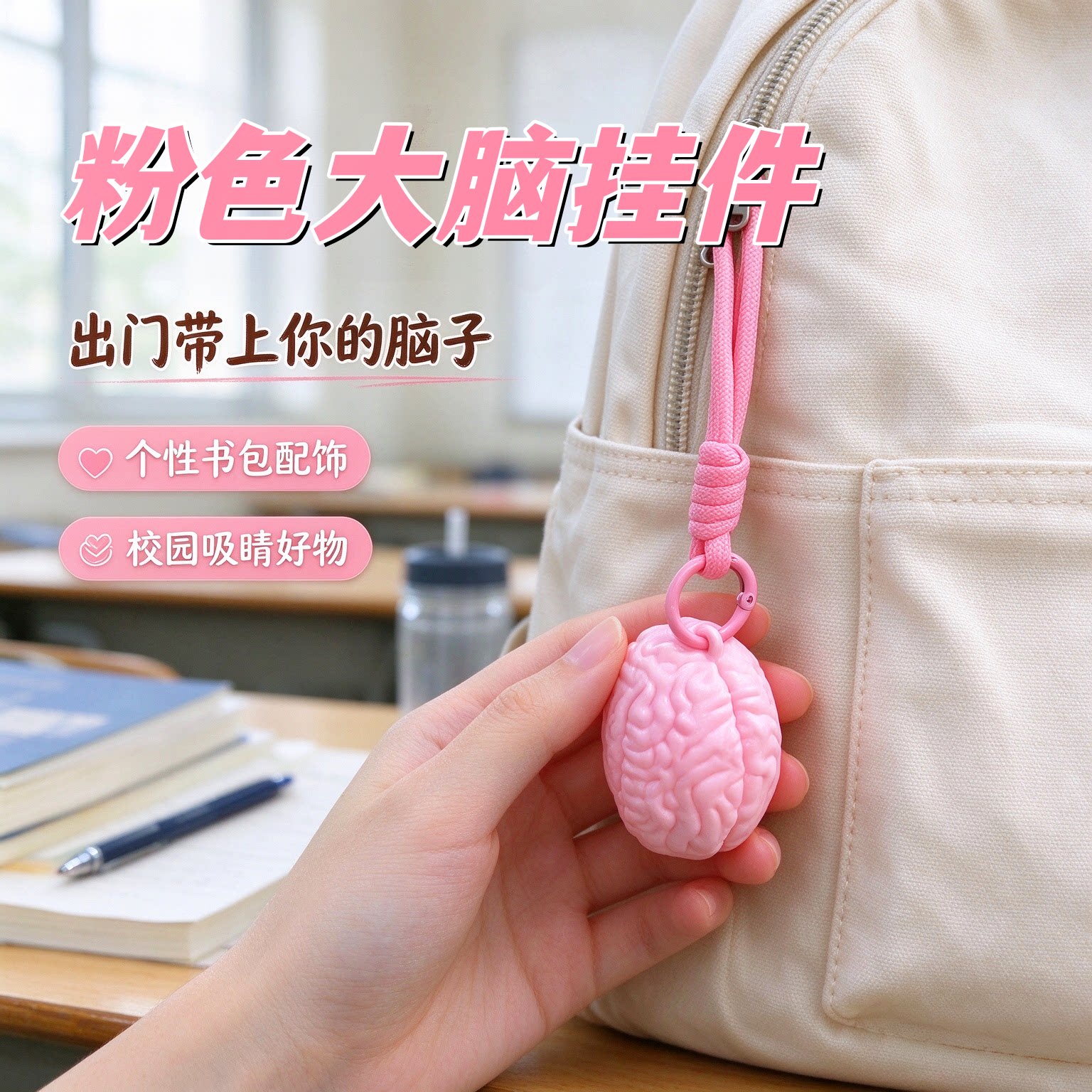 粉色立体脑纹编织钥匙扣闺蜜礼物