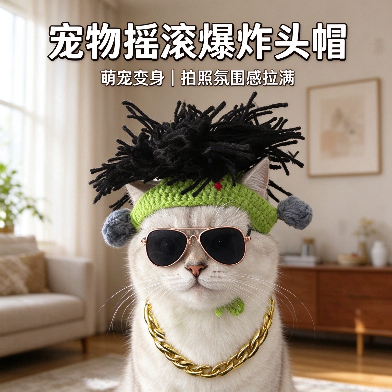 猫狗摇滚朋克搞笑拍照头套