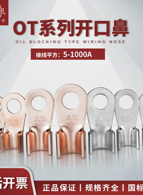 A级加厚开口铜鼻子国标紫铜OT-406080100150200300A铜线耳接线鼻