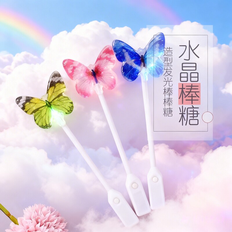 会发光的棒棒糖奖励学生水晶糖果高颜值蝴蝶造型六一儿童节礼物