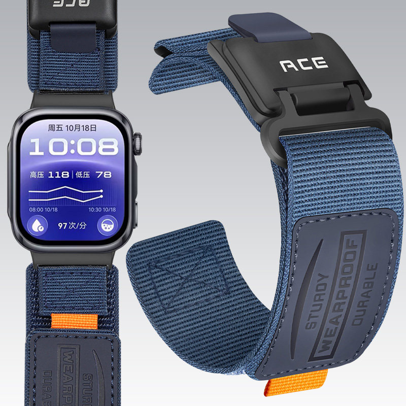 适用华为watch D3手表WATCH D3登山帆布尼龙磁吸扣表带曜石黑腕带智能运动watch d3男表链配件可屏蔽气囊检测