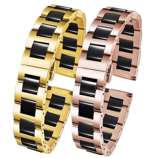 精钢间陶瓷表带男女款适用华为B6B5B3B7手环表带智能运动时尚青春版商务版金属b2b3b5b6腕带表链15 16 18mm