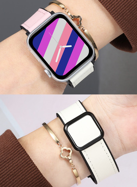 全新撞色适用于apple watch10表带苹果手表女士se/9/8/ultra代iwatch7/10磁吸表带真皮白色创意42/41/45/49mm