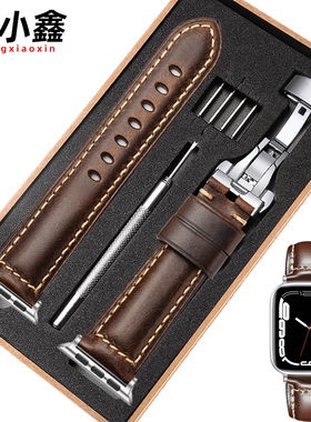 适用iwatch10苹果s9手表applewatch7复古真皮s8表带s7高级智能运动6潮牌5小众4皮质女SE新款42男46 4549ultra