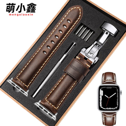 适用iwatch10苹果s9手表applewatch7复古真皮s8表带s7高级智能运动6潮牌5小众4皮质女SE新款42男46 4549ultra