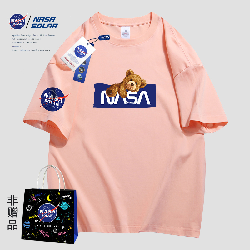 NASA SOLAR联名款2022夏季情侣纯棉男女宽松上衣圆领短袖T恤潮牌