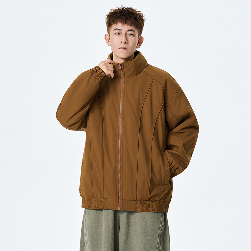 2025新款冬季加厚纯色开衫休闲外套青年棉服冬季宽松立领棉服