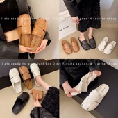 英伦风时尚 外穿软底舒适防滑一脚蹬半凉拖女 休闲百搭平底半包拖鞋