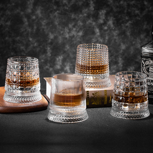 旋转威士忌酒杯洋酒杯网红轻奢高档解压不倒翁水晶杯古典啤酒杯子