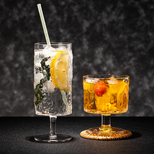 日式树皮纹鸡尾酒杯高脚杯果汁杯