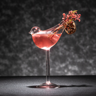 高脚杯小鸟杯子 气泡水杯 网红小鸟烟熏分子玻璃酒杯鸡尾酒杯 个性