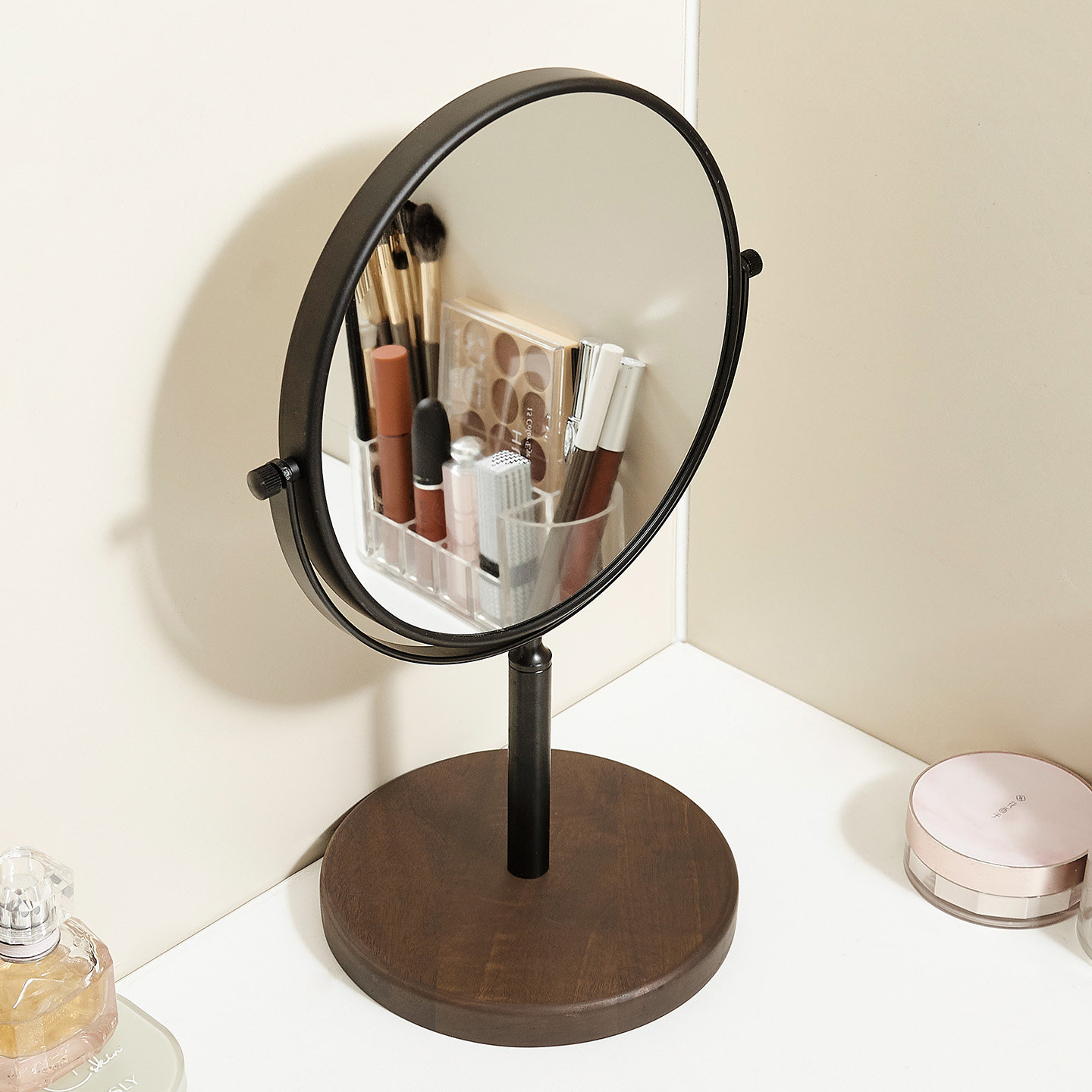 胡桃木双面放大高清化妆镜