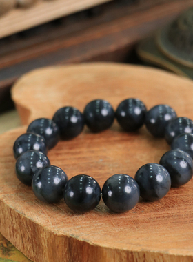 天然新疆和田玉山料青花玉16mm手串手链古风男女手饰收藏高档礼品