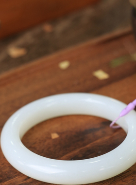 天然新疆和田玉羊脂级白玉59.5圈口手镯大气典雅古风男女手饰收藏